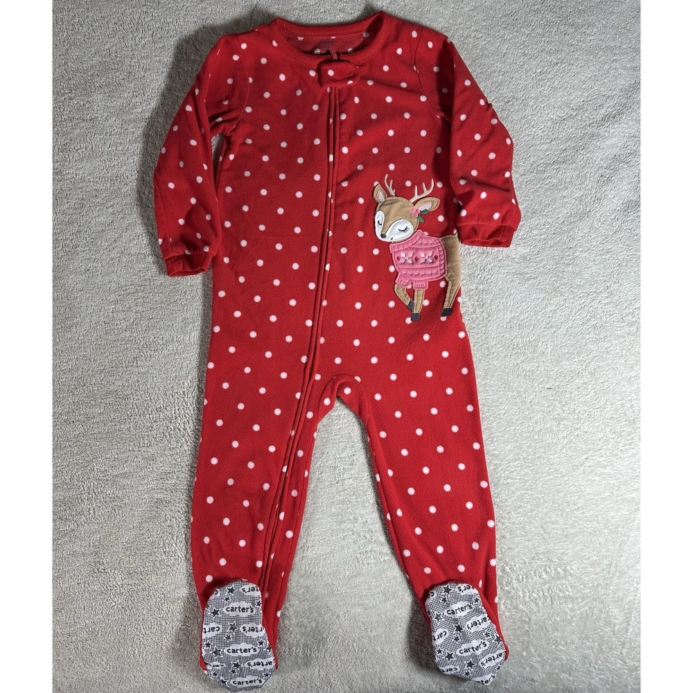 Carter's 3T Girls Holiday Sleeper Pajamas With Feet Baby Deer Polka Dots